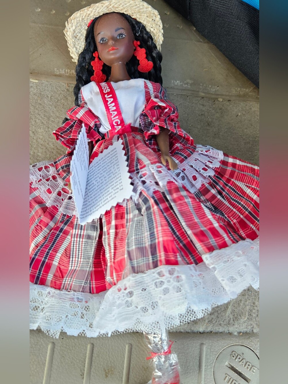 Vntg Miss Jamaica Red Plaid Cultural Doll